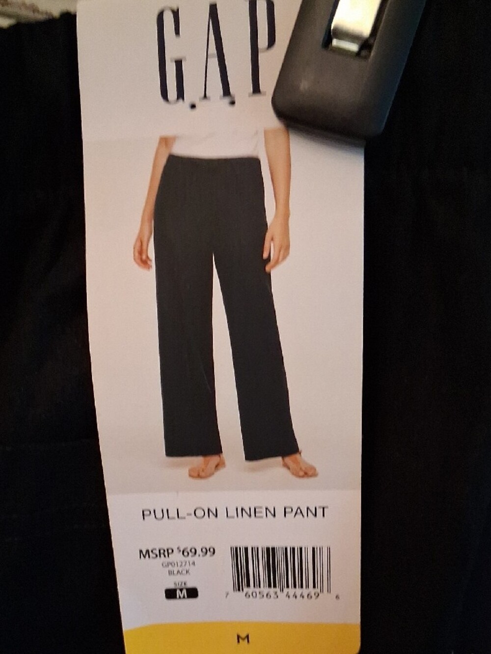 GAP Black Wide-Leg Pull On Linen Drawstring Pant - Picture 2 of 3